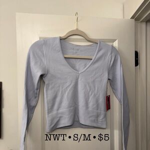 Light Blue V-Neck Ribbed Women's Top